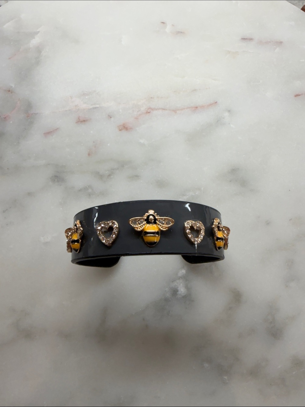 Bee Accent Black Resin Cuff Bracelet